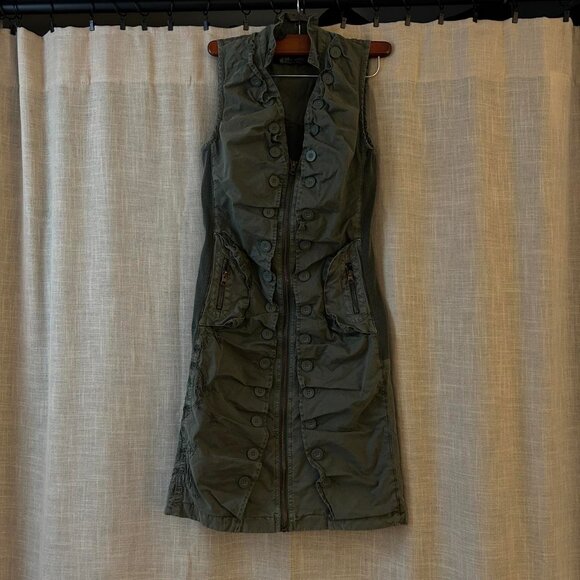 y2k olive green military inspired knee length dress - Picture 4 of 6